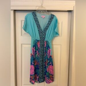 Lilly Pulitzer Teal and Pink Floral Midi Dress